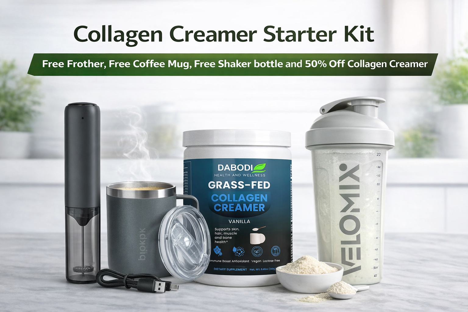 Collagen Creamer Starter Kit (Free Frother, Free Coffee Mug, Free Shaker bottle)