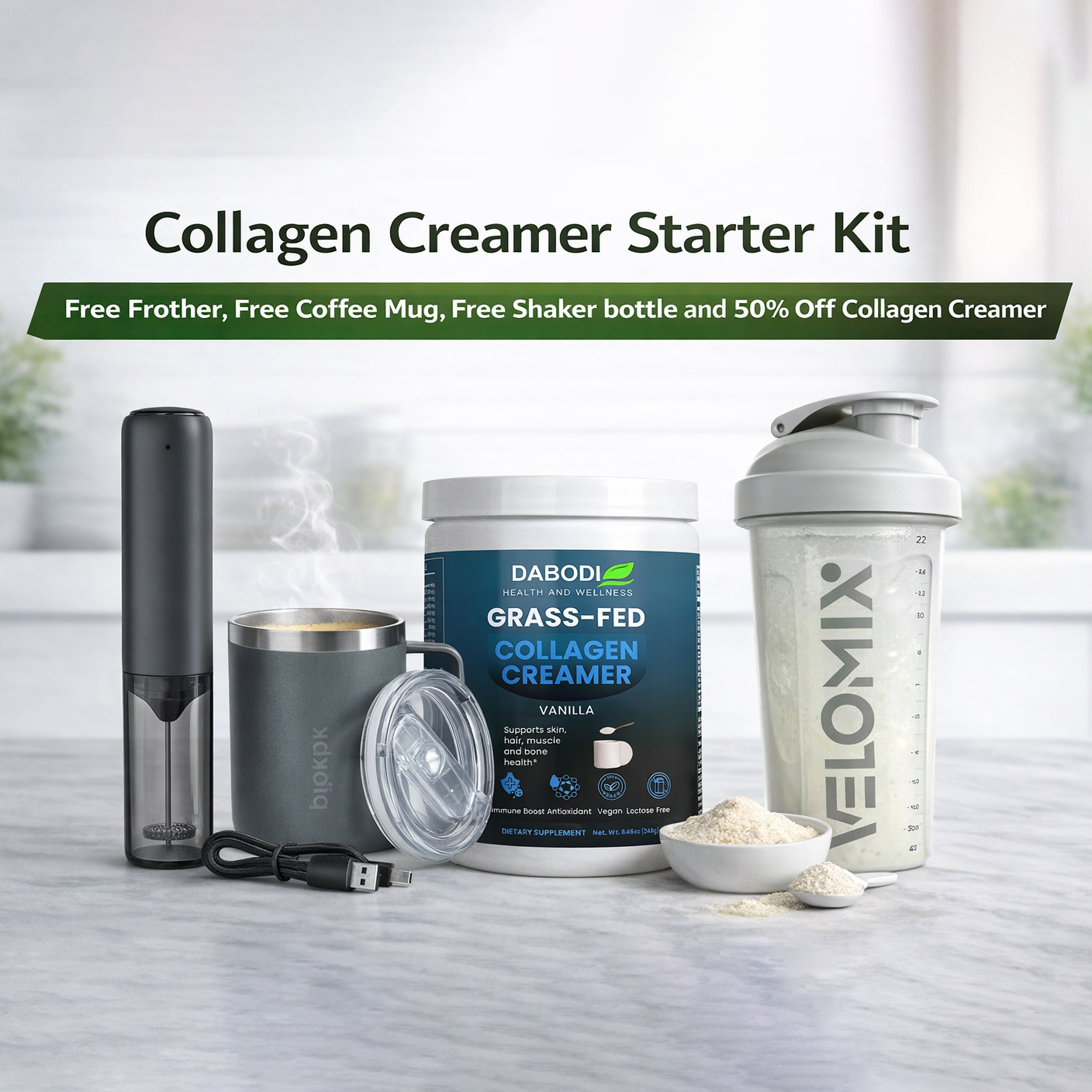 Collagen Creamer Starter Kit (Free Frother, Free Coffee Mug, Free Shaker bottle)