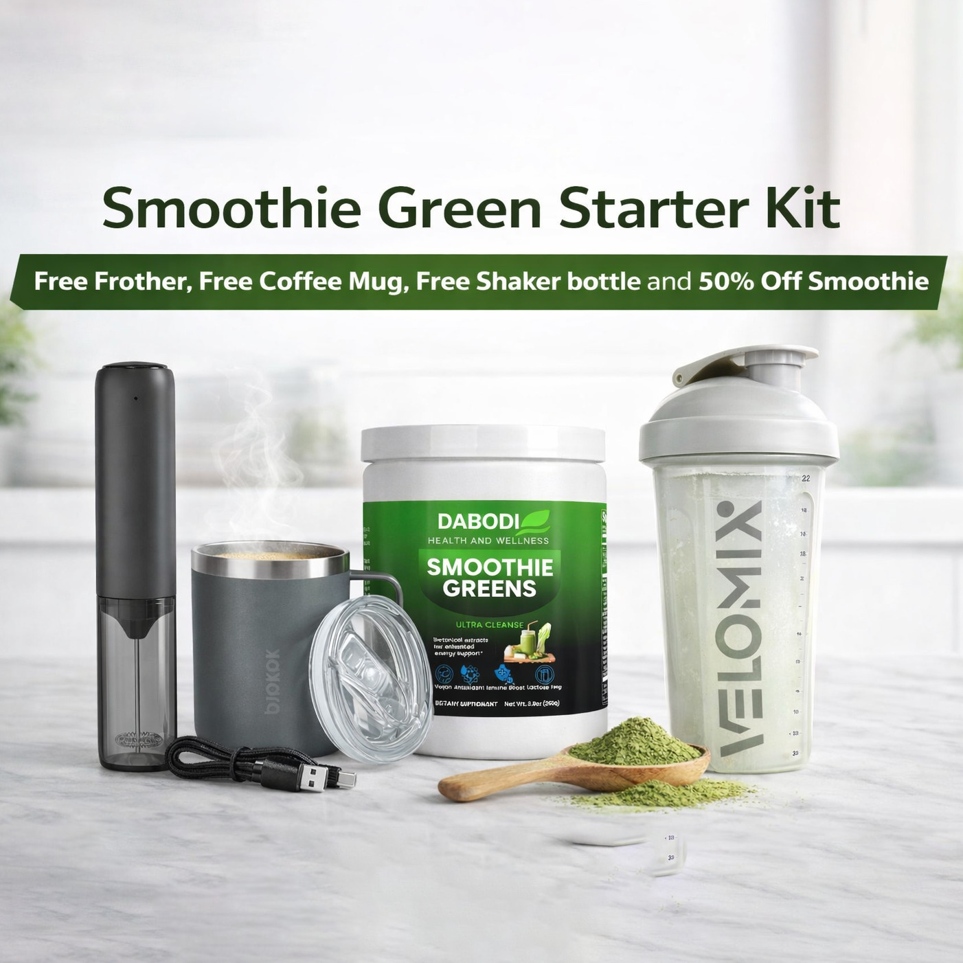 Smoothie Green Starter Kit (Free Frother, Free Coffee Mug, Free Shaker bottle)